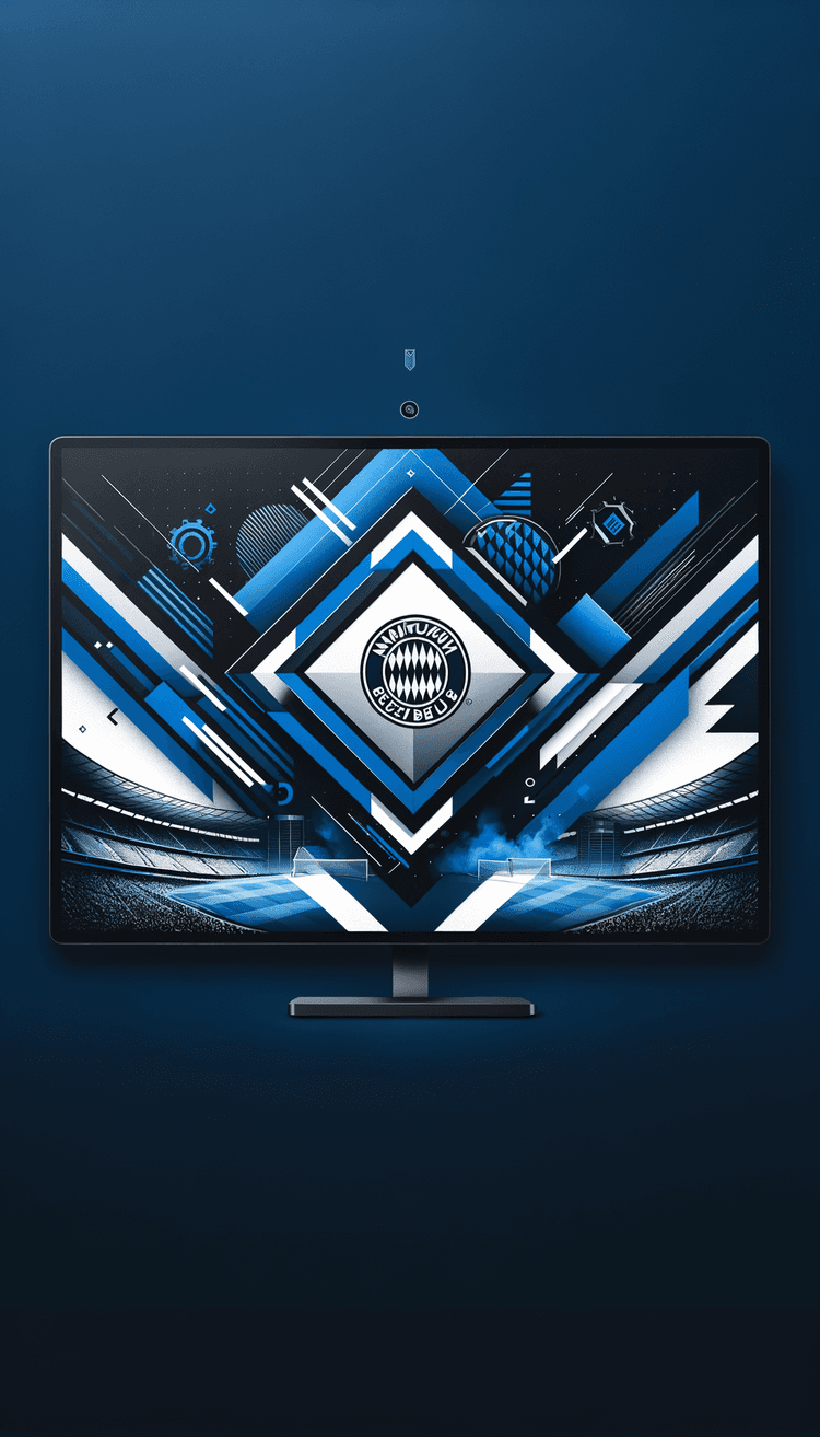 A modern and sleek wallpaper featuring the Hamburger SV club logo prominently in the center, with its classic blue, white, and black colors standing out. The background should incorporate a minimalist yet dynamic design, with angular shapes and geometric patterns inspired by the club's iconic diamond logo. Use deep blue and black as the primary colors, with subtle accents of white for contrast. The backdrop can include faint, abstract references to the Volksparkstadion, or subtle textures resembling a football pitch. The overall design should convey a sense of tradition, loyalty, and strength, celebrating the history and identity of the club.